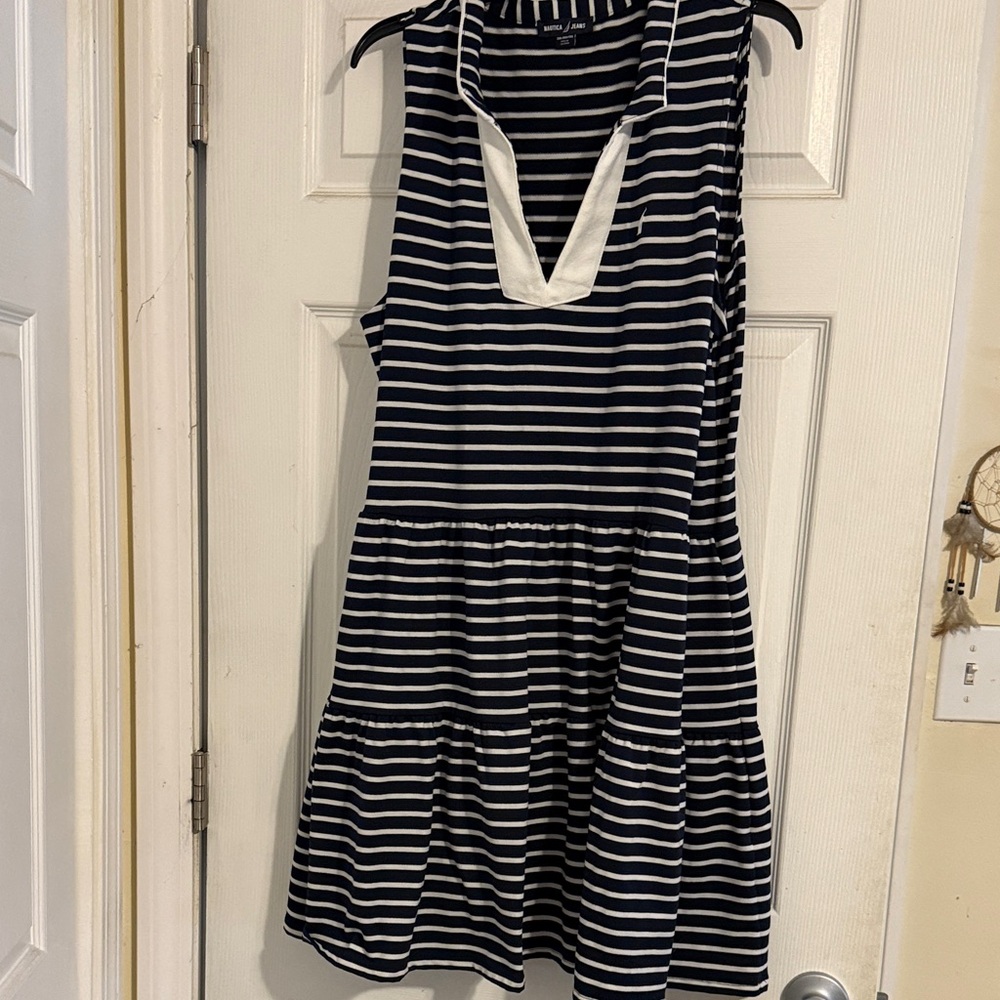 Nautica Navy and White Striped Dress